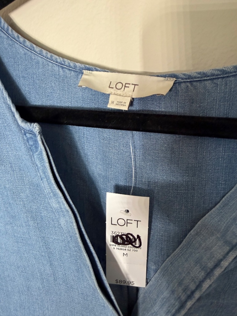 NWT LOFT Chambray Button Down Long Sleeve Flounce Dress Denim - Picture 6 of 8